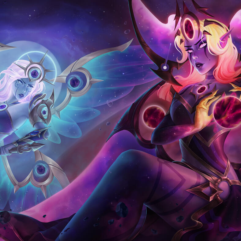 Dark cosmic Morgana and Cosmic Kayle - LoL Fan Art